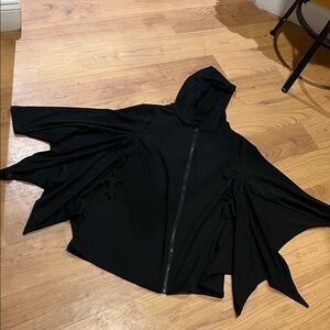 Black Hooded Zip-Up Cape SHEIN curve 0XL nwot bat wing goth